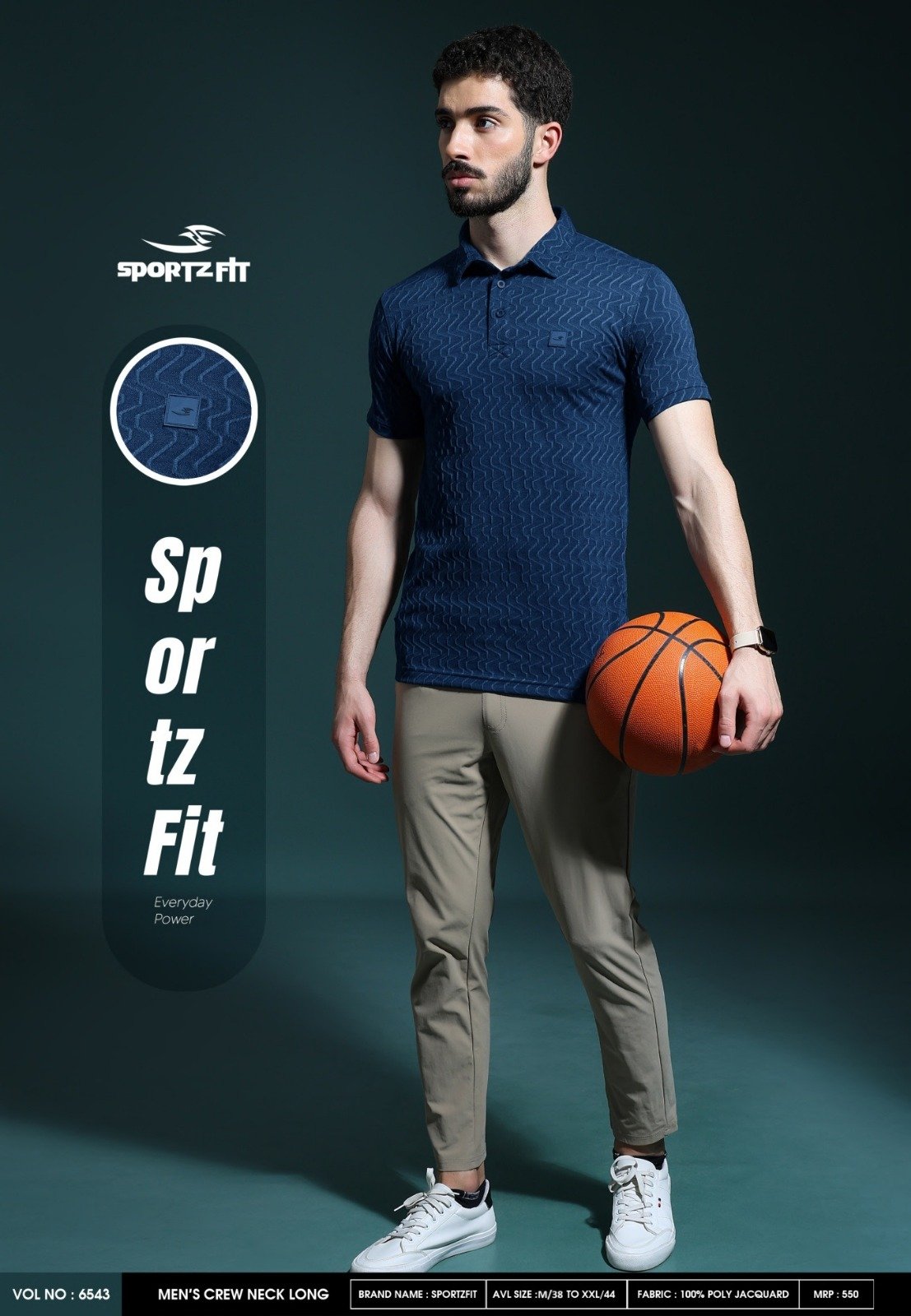 Men Collar Neck T-Shirt  | Navy Blue | XL |  SBT43